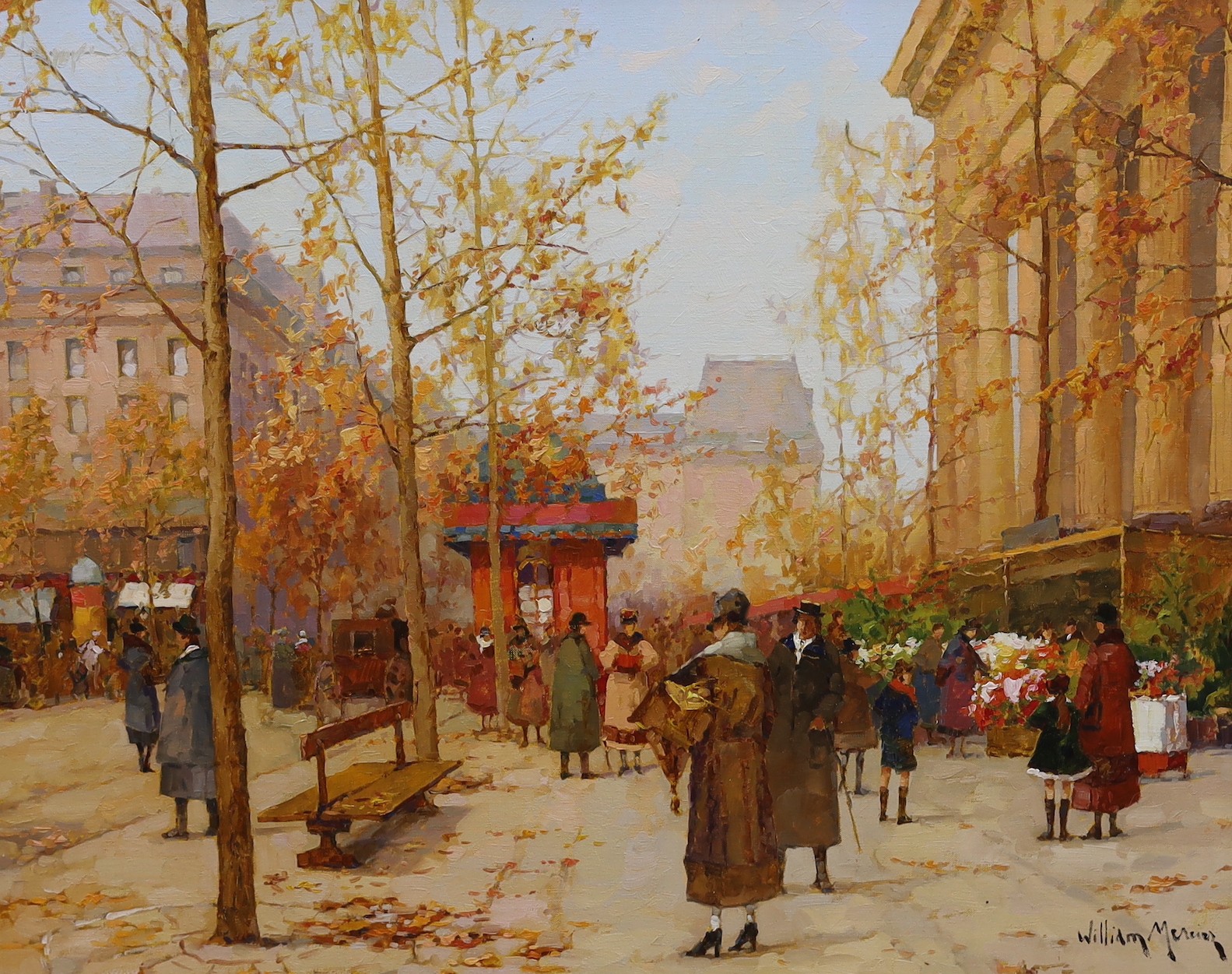 William Mercier, oil on canvas, French street scene, signed, 49 x 60cm